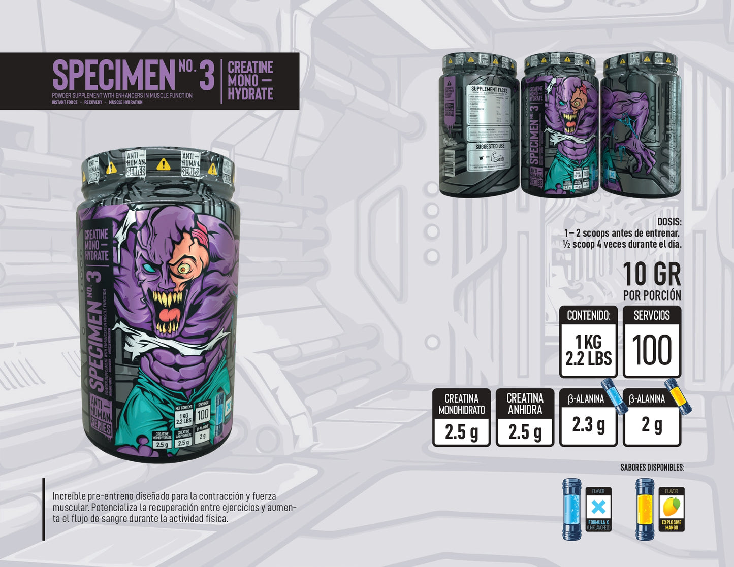 CREATINE MONOHYDRATE SPECIMEN No. 03 ANTI-HUMAN 100 SERVED 1KG. (2.2LBS)