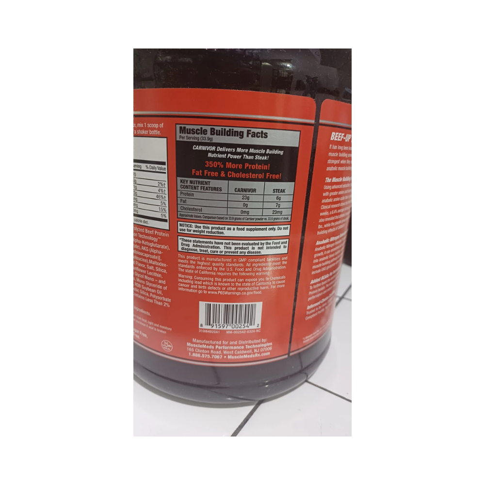 CARNIVOR (BEEF PROTEIN ISOLATE) MUSCLEMEDS 4 LBS. (1.82 KGS) 56 SERVED