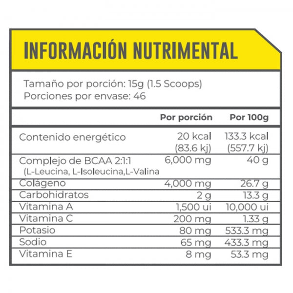 BCAA+COLAGENO+ACIDO FOLICO 43 SUPPLEMENTS 46 SERVIDAS 700GRS.