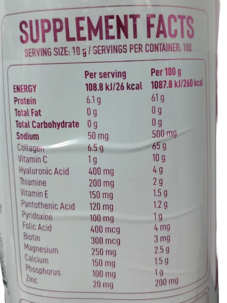 COLAGENO HIDROLIZADO VITAMINA C & BIOTIN SPECIMEN ANTI-HUMAN 100 SERVIDAS 1KG. (2.2 LBS) BOTE