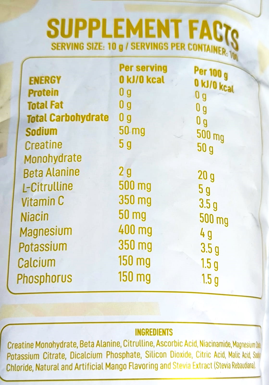 CREATINE MONOHYDRATE ANTI-HUMAN SERIES BAG 100 SERVED 1KG. (2.2LBS)