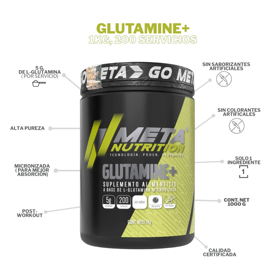 GLUTAMINA MICRONIZADA 1000 GRAMOS BOTE 200 SERVICIOS METANUTRITION