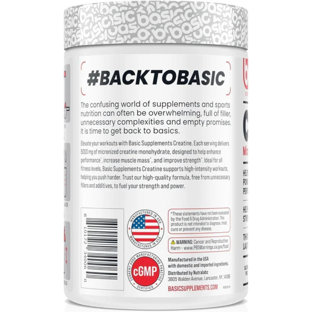 CREATINE MICRONIZED MONOHYDRATE BASIC SUPPLEMENTS 60 SERVICIOS 10.6OZ