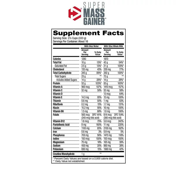 SUPER MASS GAINER DYMATIZE 16 SERVES 12 POUNDS (5.4 KG)
