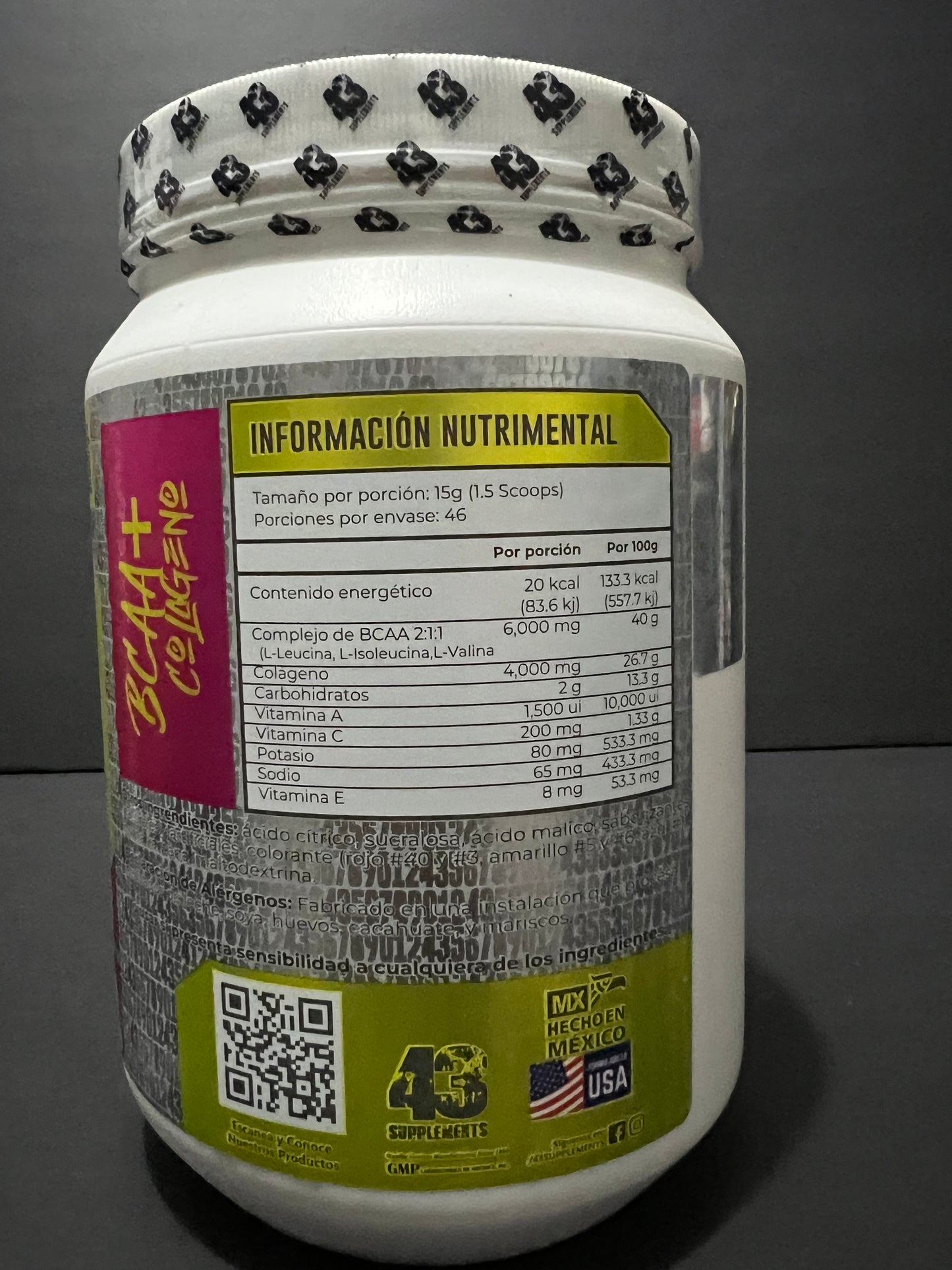 BCAA+COLAGENO+ACIDO FOLICO 43 SUPPLEMENTS 46 SERVIDAS 700GRS.