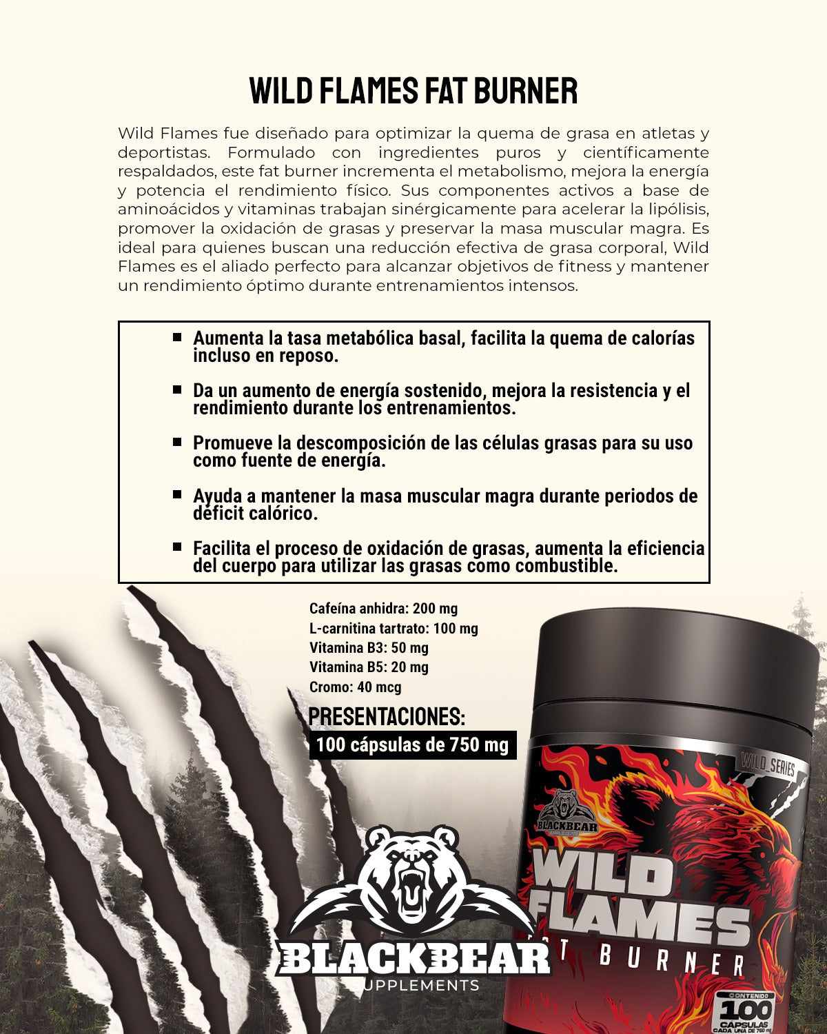 WILD FLAMES FAT BURNER BLACKBEAR 100 CAPSULAS