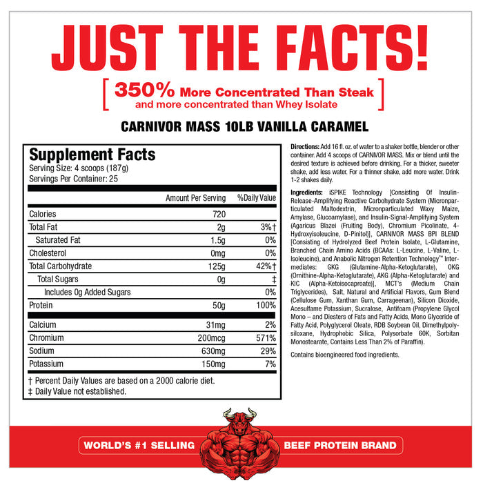 CARNIVOR MASS (ANABOLIC BEEF PROTEIN GAINER) MUSCLEMEDS BAG 25 SERVED 10.4 LBS.