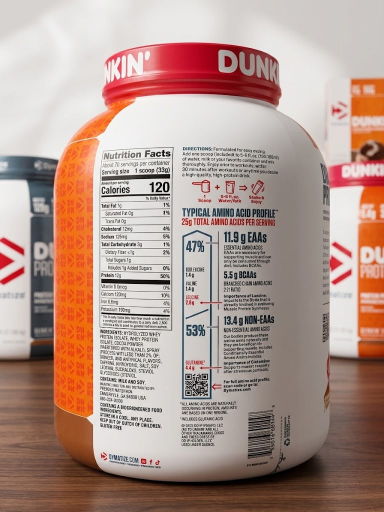 PROTEIN ISO100 HYDROLYZED DYMATIZE DUNKIN 75 SERVICIOS 5 LIBRAS