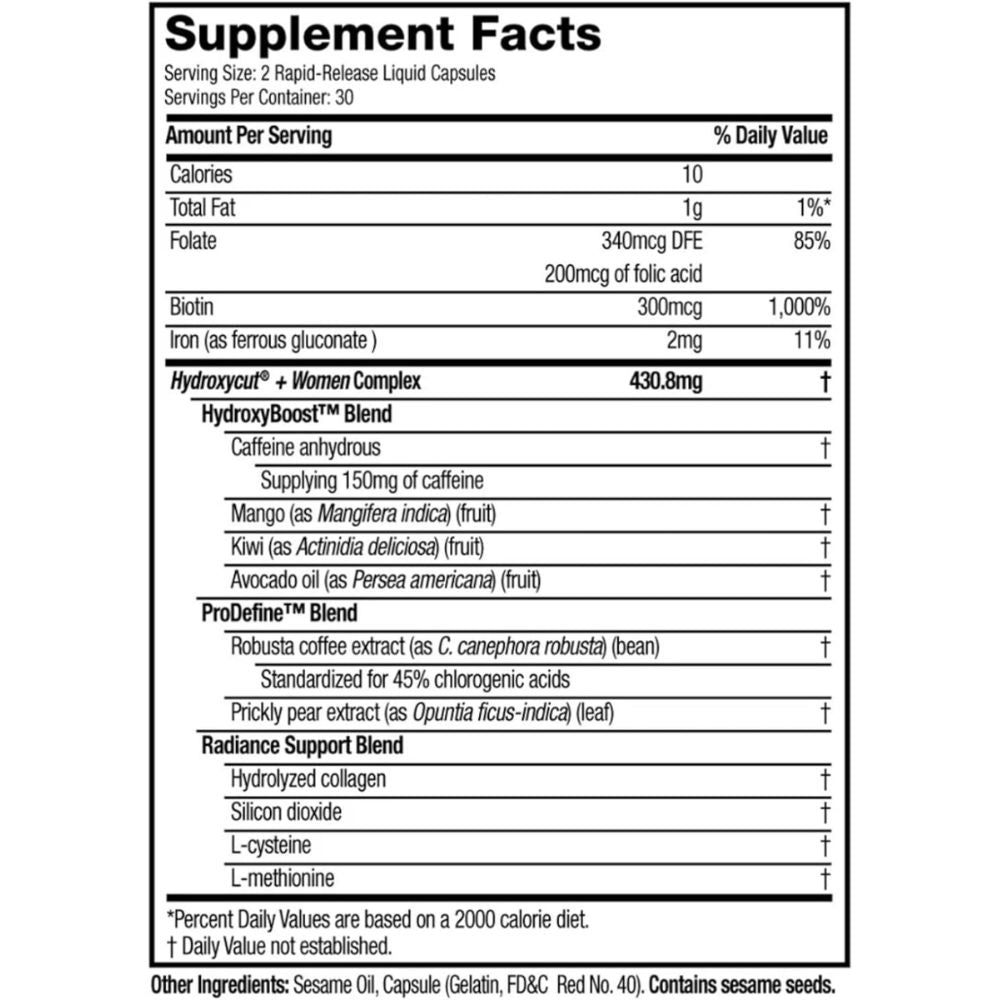 QUEMADOR HYDROXYCUT +WOMEN MUSCLETECH 60CAPS 30G CAJA