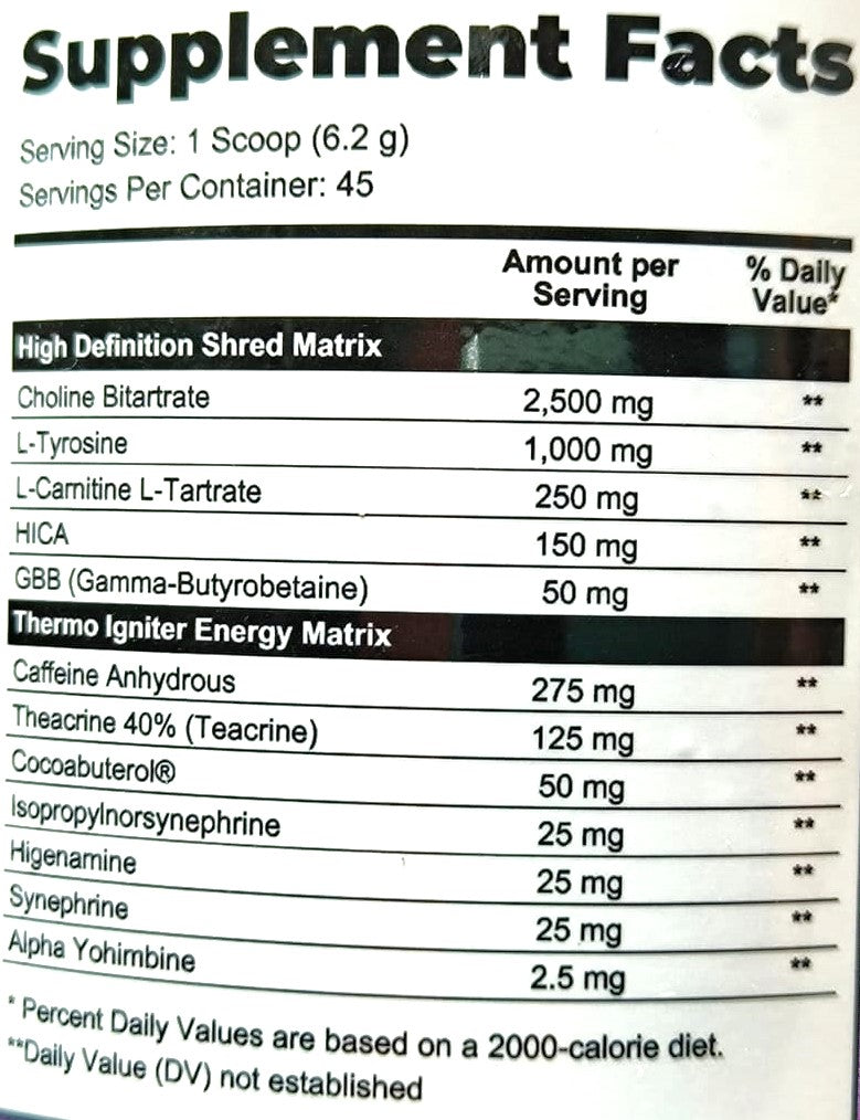 QUEMADOR VASO SHRED RL & ANTI-HUMAN SERIES BOTE 45 SERVICIOS 279 G.