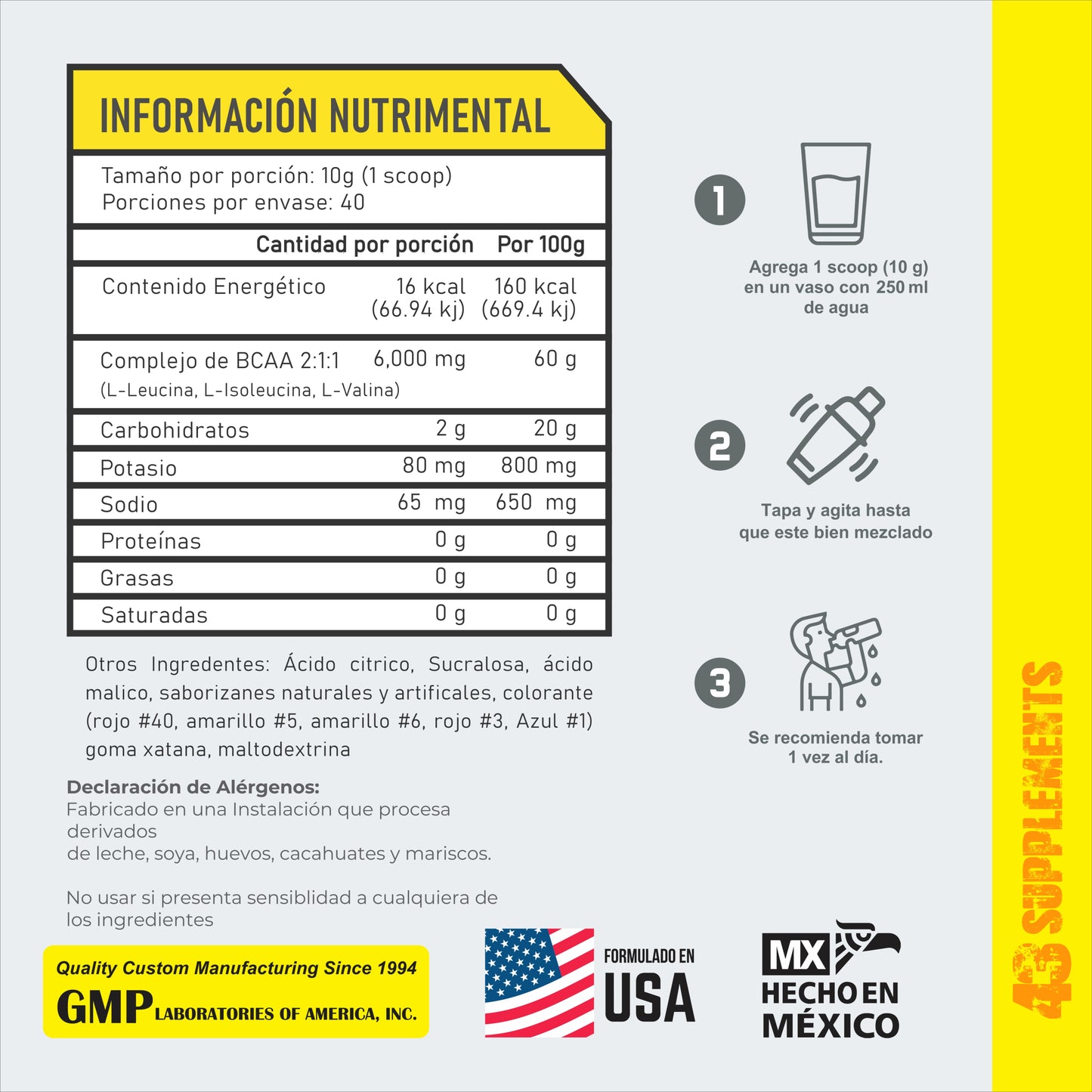 BCAA 43 SUPPLEMENTS 40 SERVICIOS 400G.