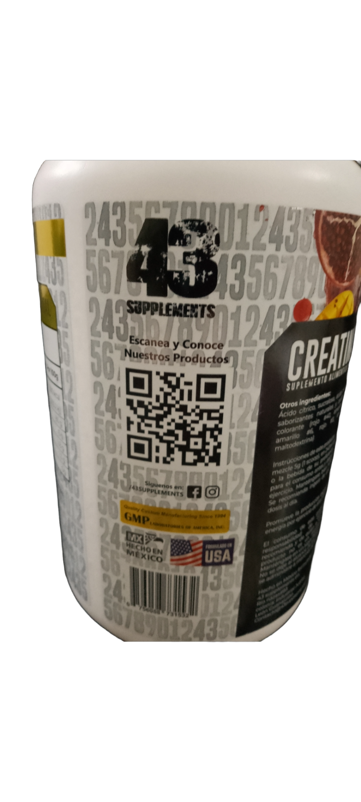 CREATINE 43 SUPPLEMENTS JAR 260 SERVED 1.3 KG. (2.86 LBRS.)