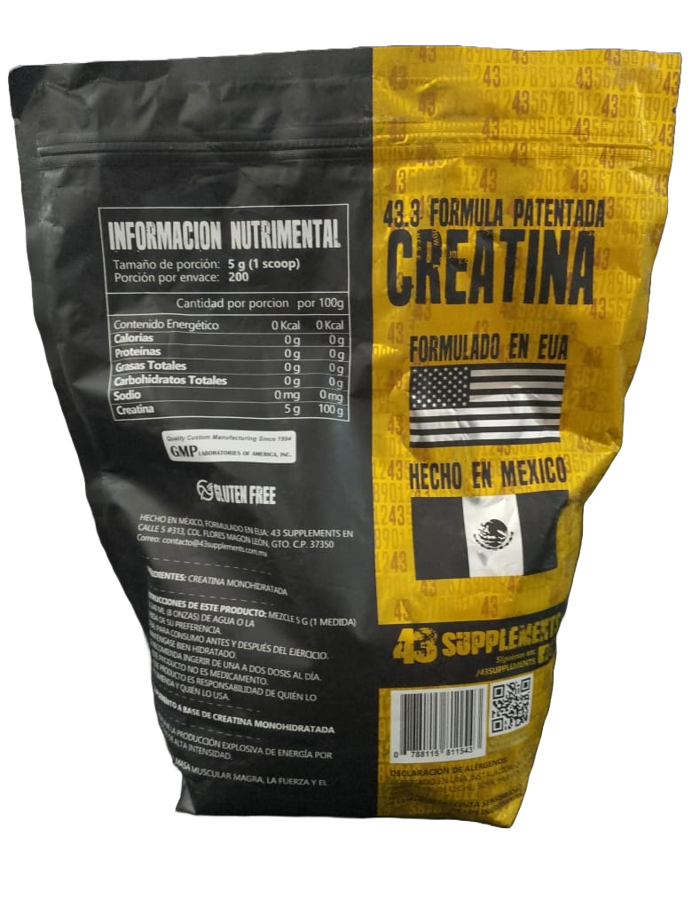 CREATINE 43 SUPPLEMENTS BAG 200 SERVED (1KG)