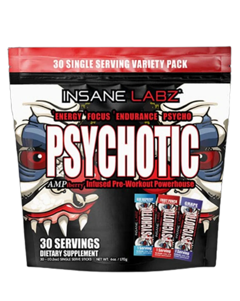PRE-WORKOUT PSYCHOTIC RED STICKS INSANE LABZ 30 SERVIDAS 6 ONZ (BLUE RASPBERRY/FRUIT PUNCH/GRAPE)