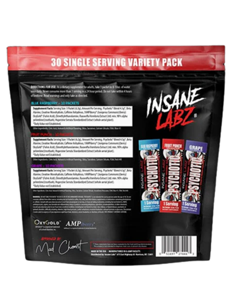 PRE-WORKOUT PSYCHOTIC RED STICKS INSANE LABZ 30 SERVIDAS 6 ONZ (BLUE RASPBERRY/FRUIT PUNCH/GRAPE)