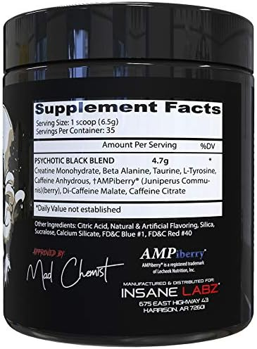 PRE-WORKOUT PSYCHOTIC "BLACK" INSANE LABS 35 SERVICIOS 8ONZ.