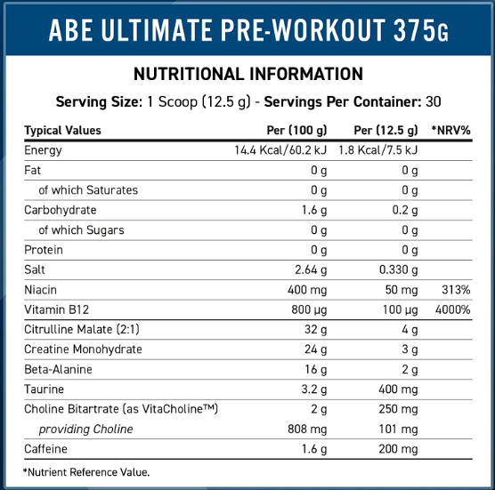 PRE-WORKOUT ULTIMATE ABE APPLIED NUTRITION 30 SERVICIOS 390GRS. (3.75 OZ)