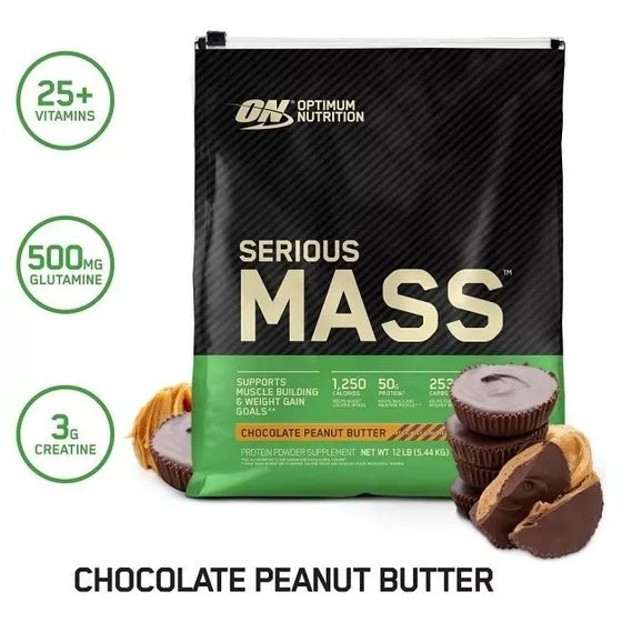 SERIOUS MASS OPTIMUN NUTRITION 16 SERVINGS 12 POUNDS (5.44 KG)