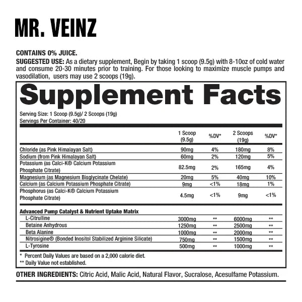 PRE WORKOUT MR. VEINZ DRAGON PHARMA 40/20 SERVIDAS 13.4 OZ (380GRS.)