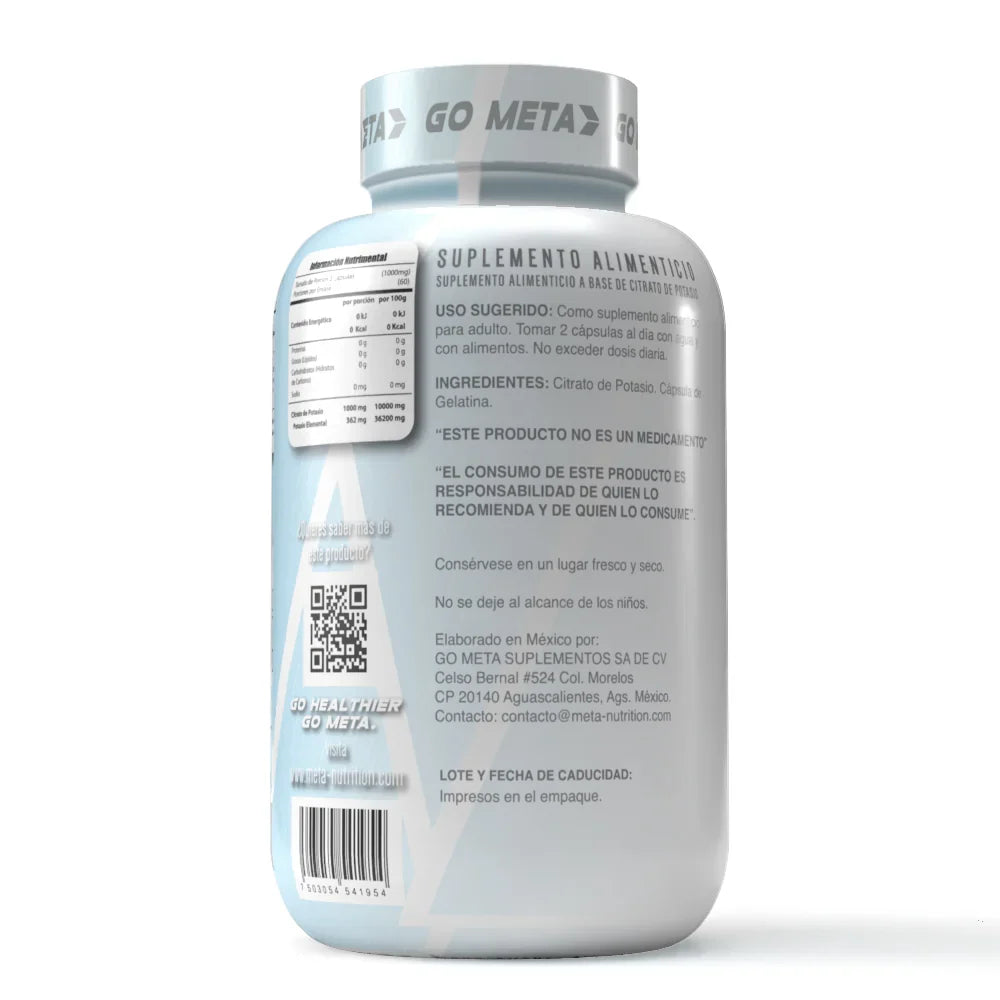 CITRATO DE POTASIO META NUTRITION 120 CAPSULAS 1000MG