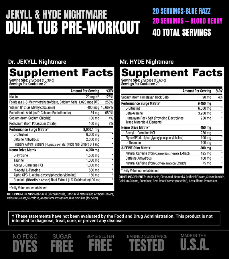 PRE-ENTRENO PROSUPPS JEKYLL & HYDE DUAL TUB (TRES SABORES EN UNO) 40 SERVICIOS