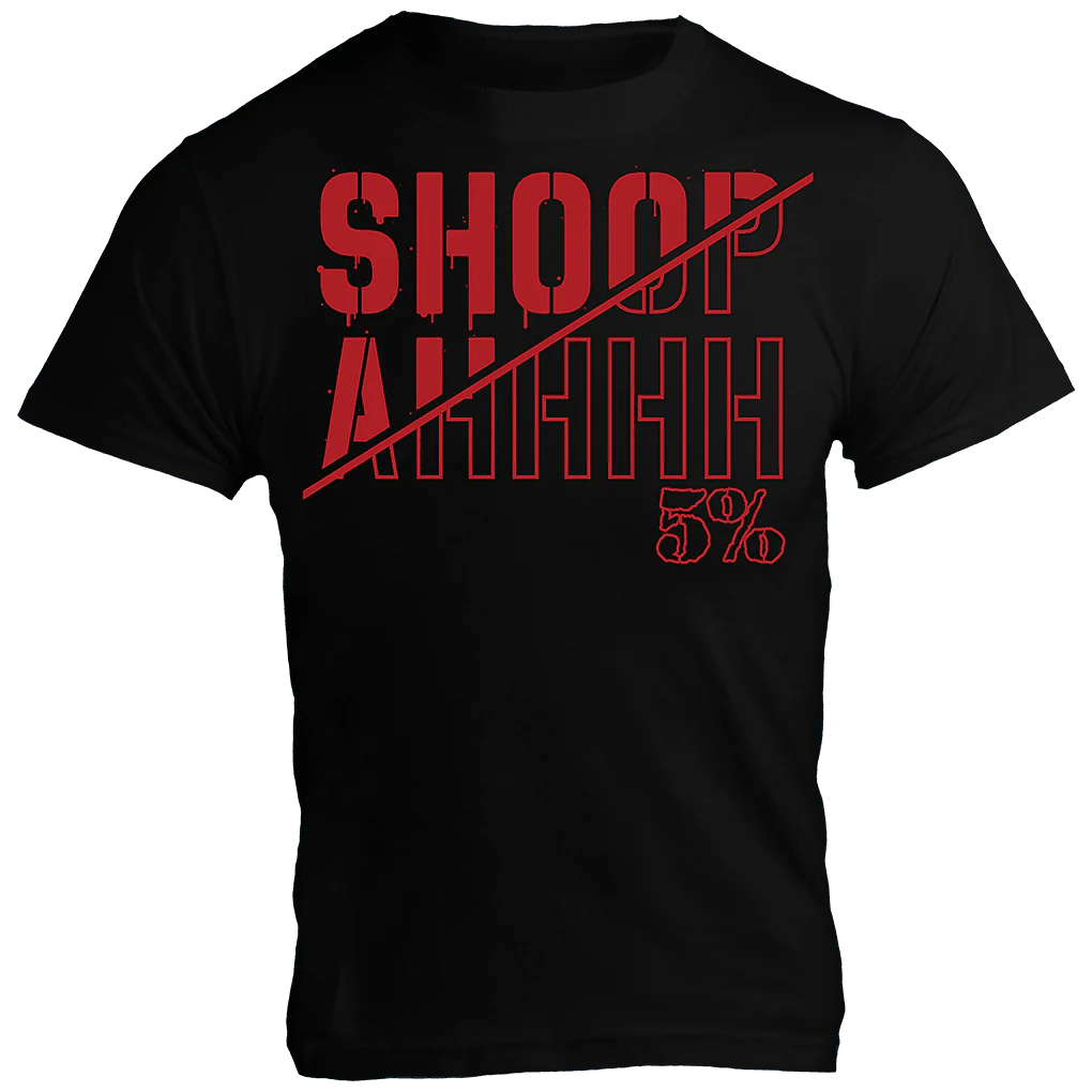 SHOOPAH PLAYERA, Black T-Shirt with Red Lettering – 5% Nutrition