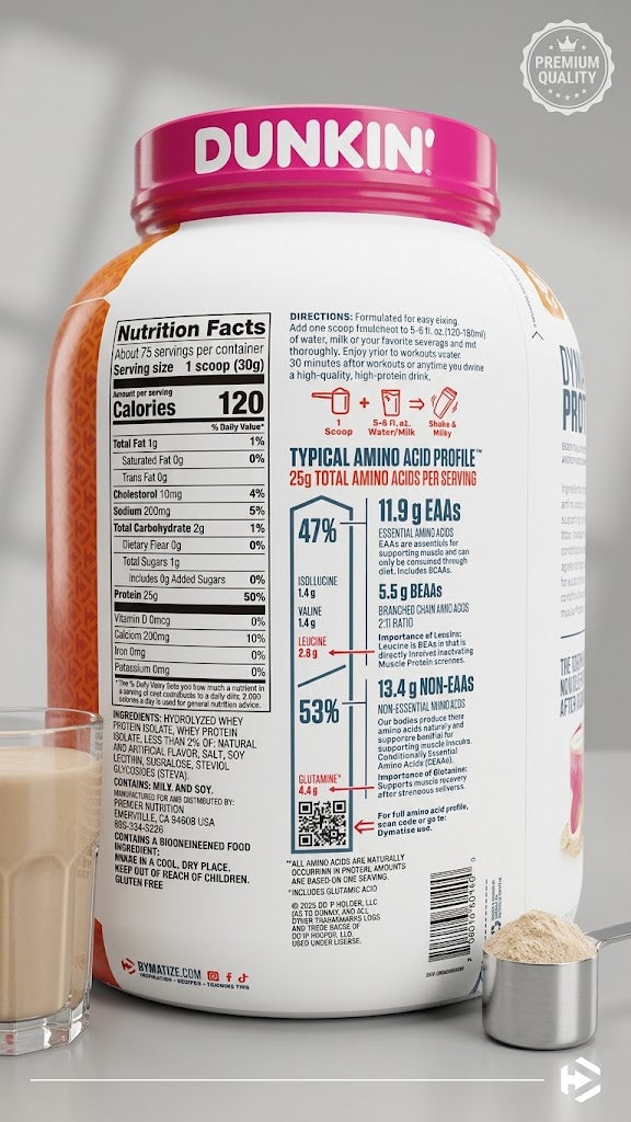 PROTEIN ISO100 HYDROLYZED DYMATIZE DUNKIN 75 SERVICIOS 5 LIBRAS