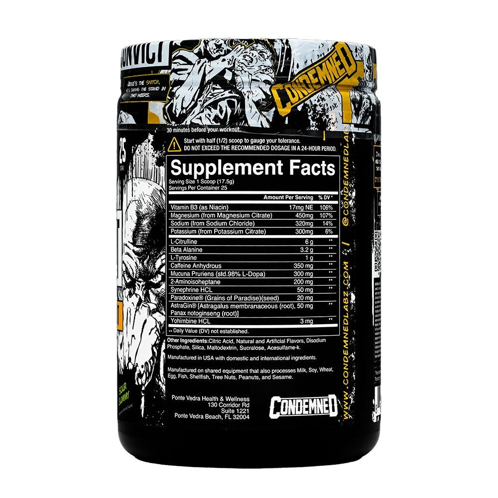 CONVICT HIGH STIM PRE WORKOUT CONDEMNED 25SRV 418.75G