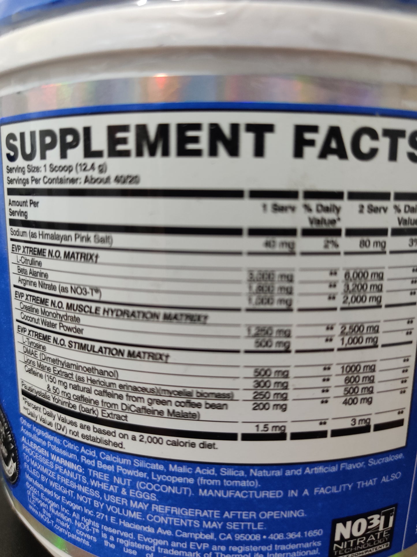 EVP XTREME NO (ELITE PUMP AND TRAINING IGNITOR) EVOGEN 40 SERVIDAS 17.49oz (1.09 lbs)