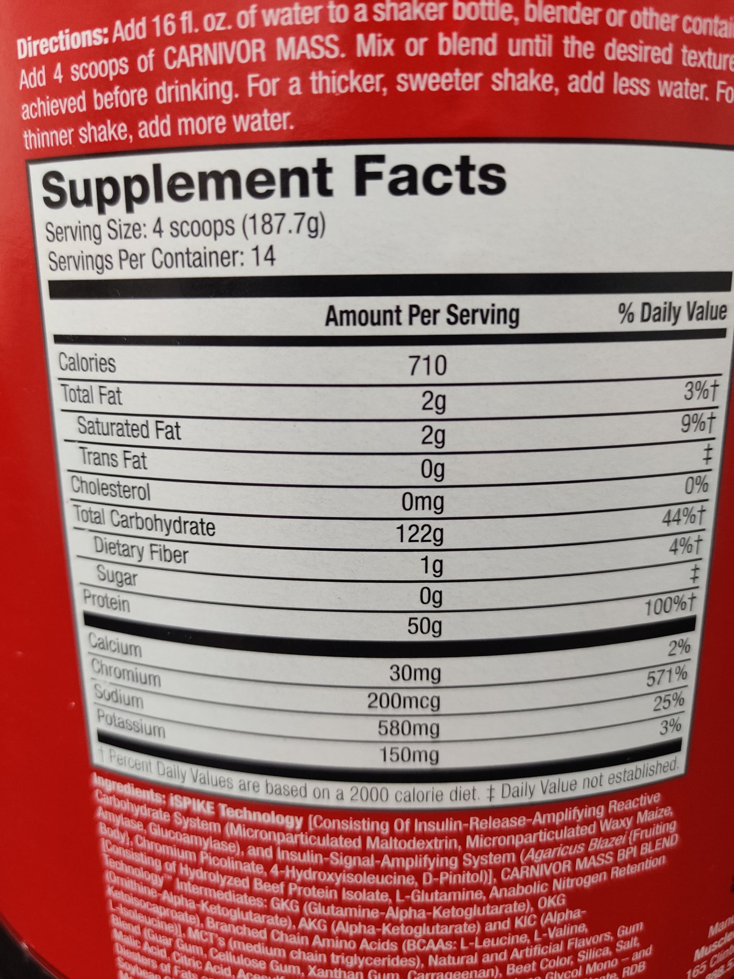 CARNIVOR MASS (ANABOLIC BEEF PROTEIN GAINER) MUSCLEMEDS 14 SERVINGS 5.79 LBS (2,628 GRS)