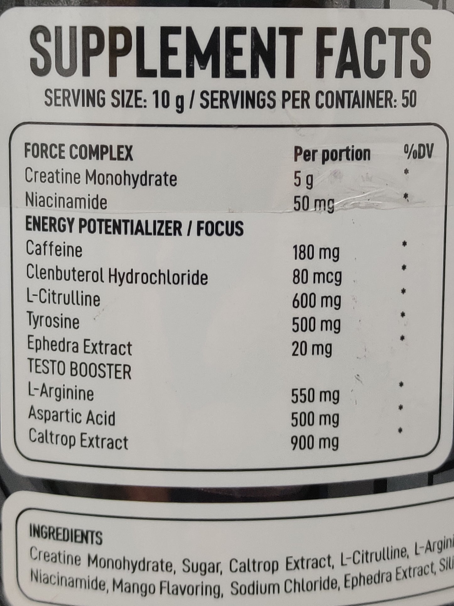 PRE-WORKOUT SPECIMEN No. 01 ANTI-HUMAN SERIES 50 SERVICIOS 500GRS. (1.1 LBS)