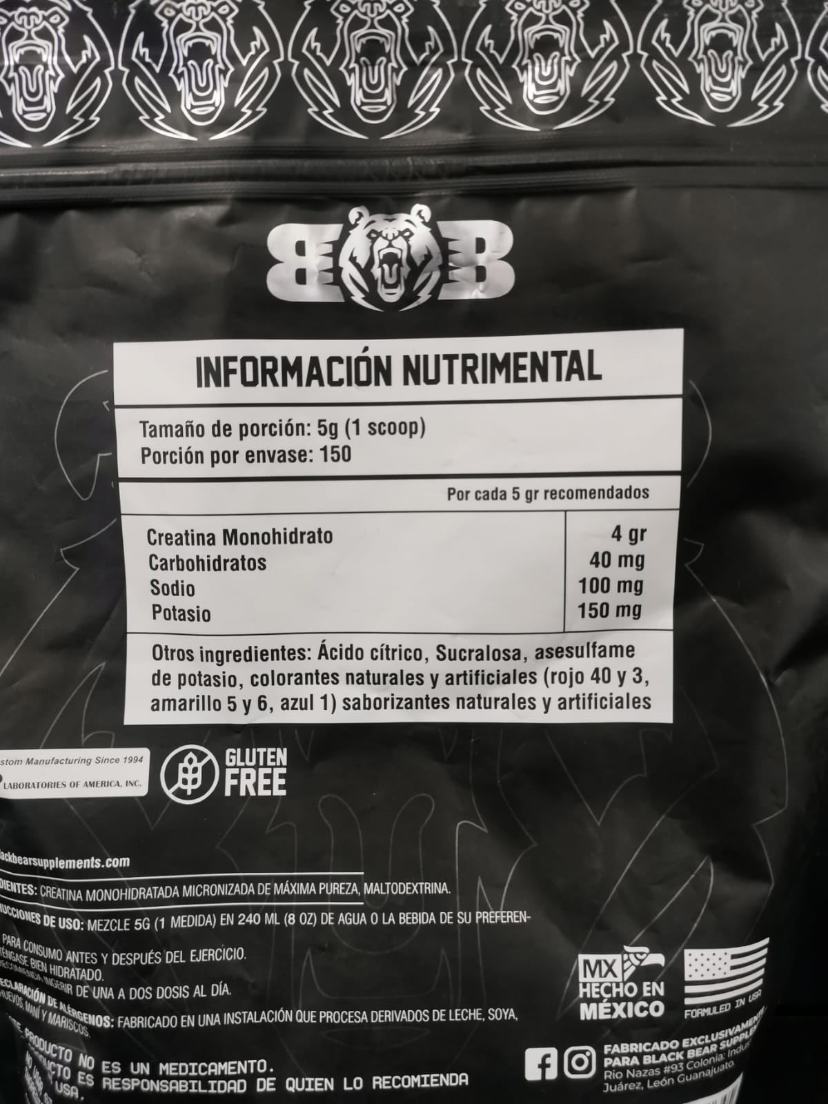 BLACKBEAR CREATINE BAG 150 SERVED 750 GRS.