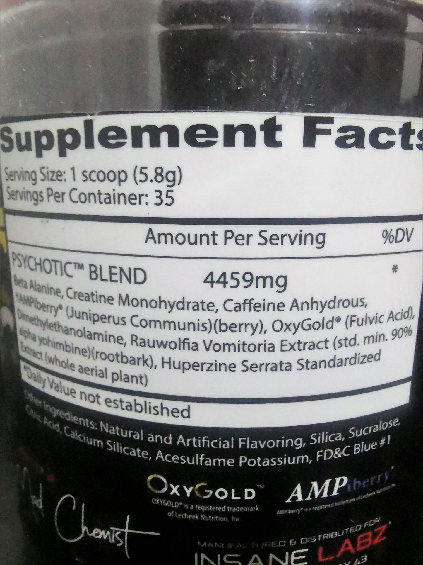 PRE WORKOUT PSYCHOTIC RED INSANE LABZ 35 SERVIDAS 8OZ. (244 G)
