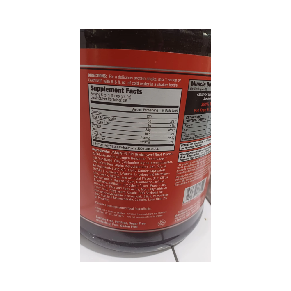 CARNIVOR (BEEF PROTEIN ISOLATE) MUSCLEMEDS 4 LBS. (1.82 KGS) 56 SERVED