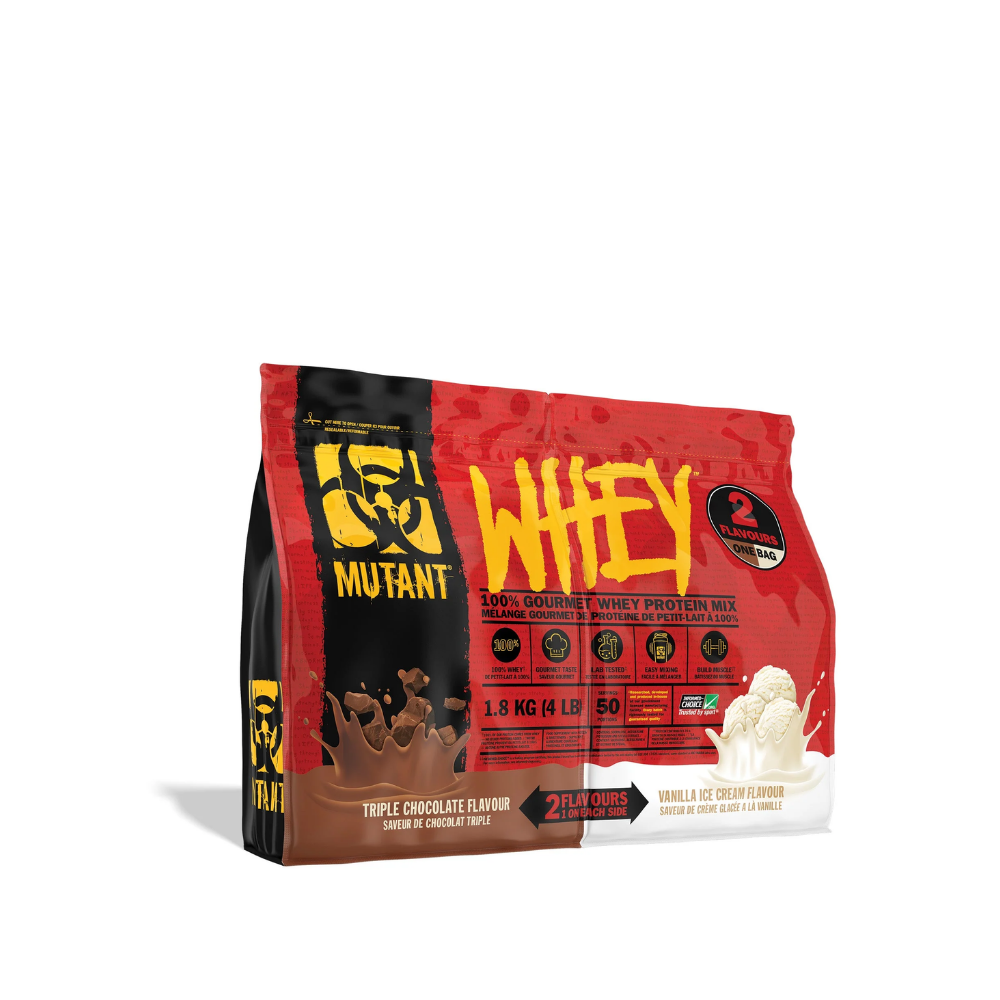 WHEY PROTEIN MUTANT 50 SERVINGS 1.8KG (4LBS) 2 FLAVORS (DOUBLE COMPARTMENT)