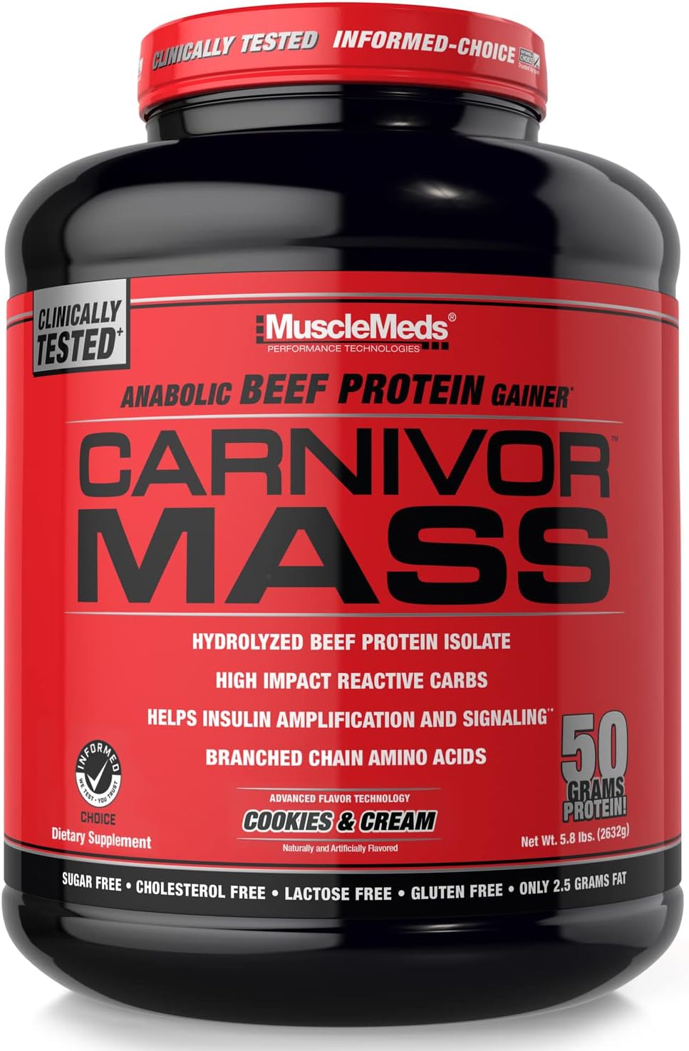 CARNIVOR MASS (ANABOLIC BEEF PROTEIN GAINER) MUSCLEMEDS 14 SERVIDAS 5.79 LBS (2,628 GRS)