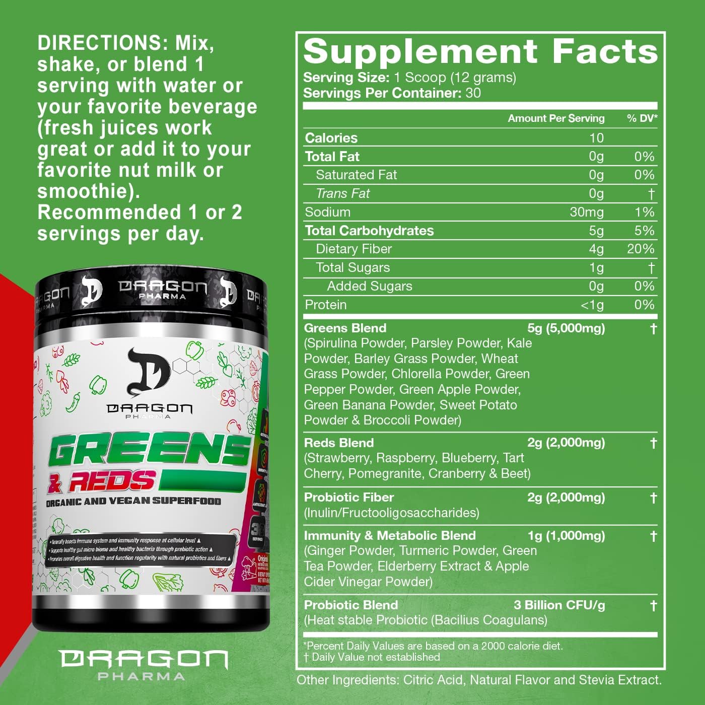 GREENS & REDS DRAGON PHARMA 30 SERVING 360g