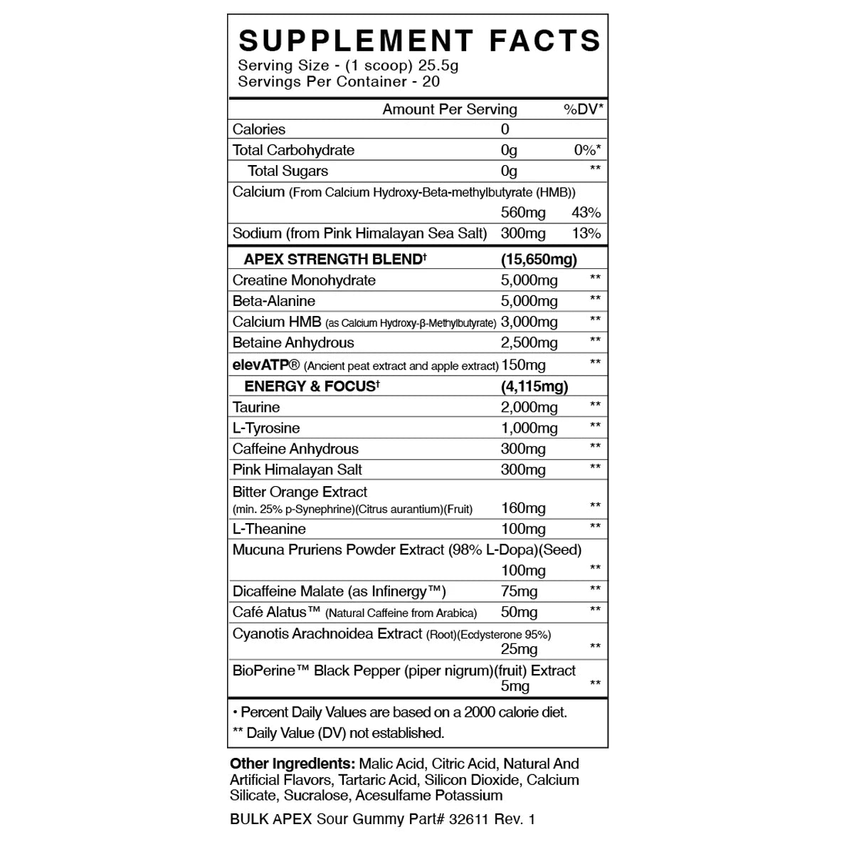 PRE-WORKOUT BULK APEX BLACKMARKET 20SERVICIOS 508GRAMOS