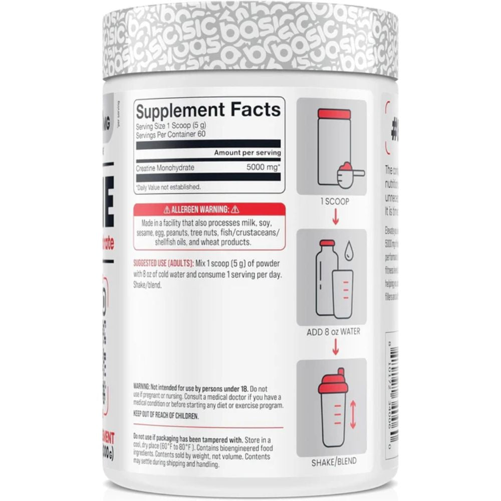 CREATINE MICRONIZED MONOHYDRATE BASIC SUPPLEMENTS 60 SERVICIOS 10.6OZ