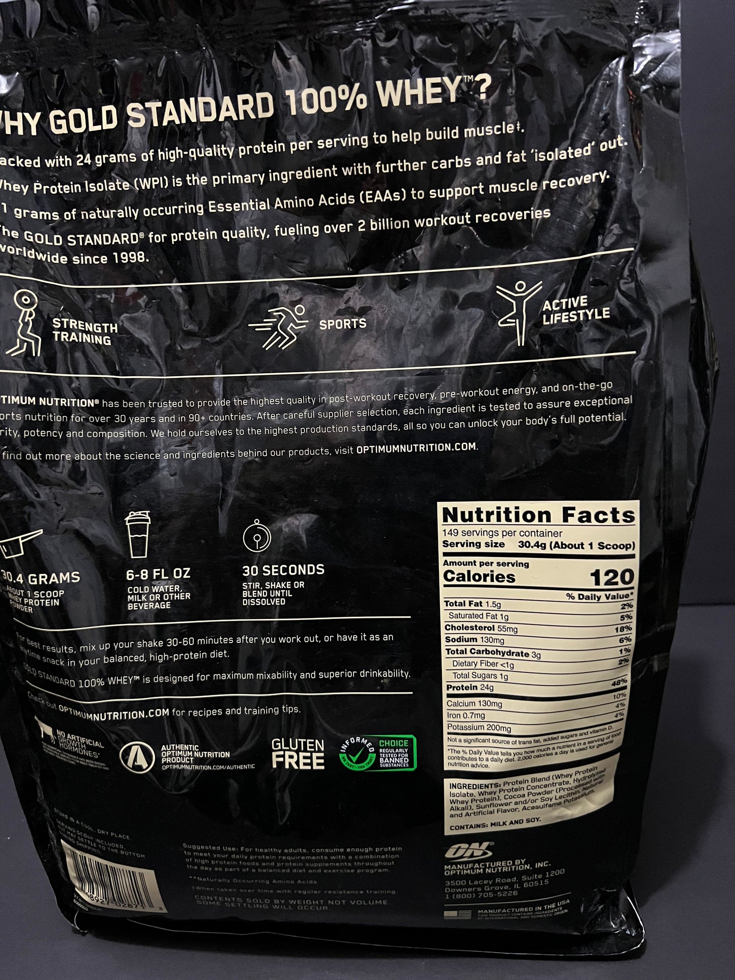 WHEY 100 GOLD STANDARD OPTIMUM NUTRITION 146 SERVICIOS 9.98LBS. (4.53