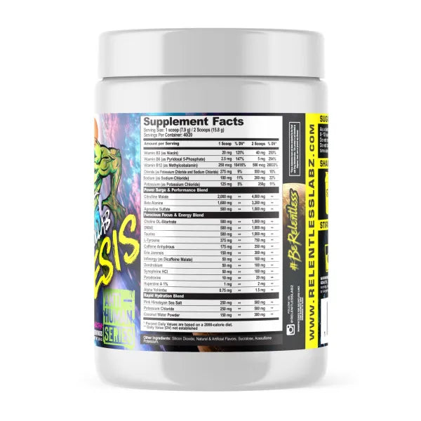 PRE WORKOUT NEMESIS DMAE 1000MG  (COLAB. RELENTLESS LABZ+ANTI-HUMAN) 40/20 SERVICIOS 316 GRS