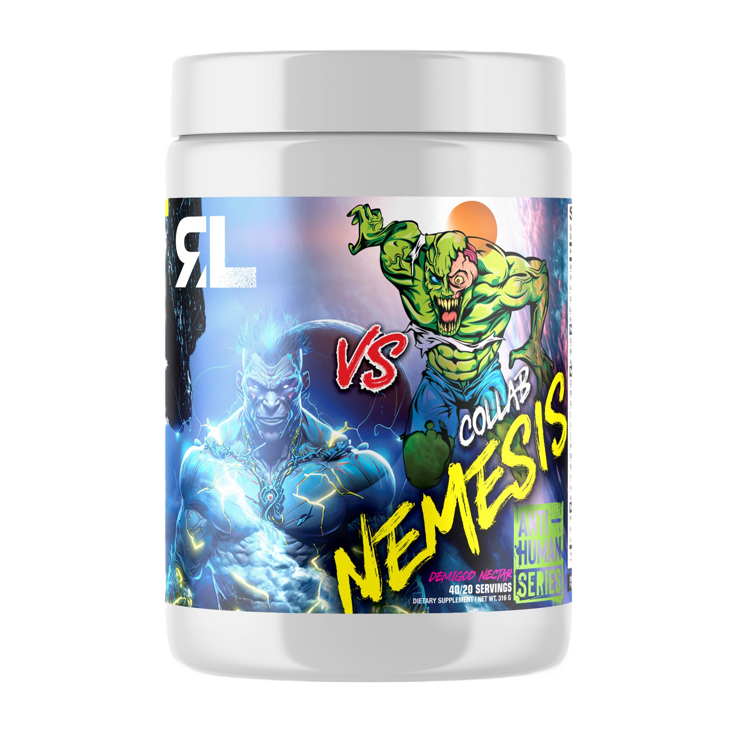 PRE WORKOUT NEMESIS DMAE 1000MG  (COLAB. RELENTLESS LABZ+ANTI-HUMAN) 40/20 SERVICIOS 316 GRS