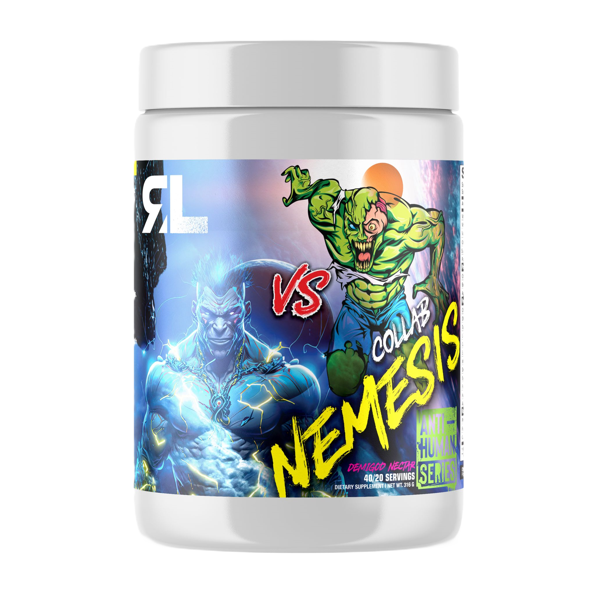 PRE WORKOUT NEMESIS DMAE 1000MG  (COLAB. RELENTLESS LABZ+ANTI-HUMAN) 40/20 SERVICIOS 316 GRS