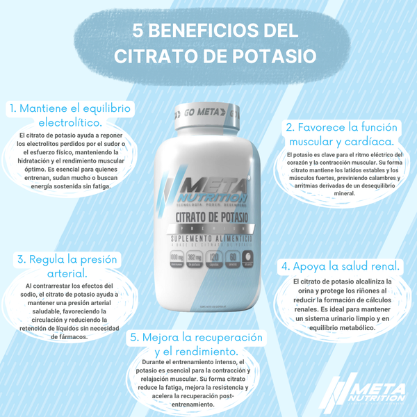 CITRATO DE POTASIO META NUTRITION 120 CAPSULAS 1000MG