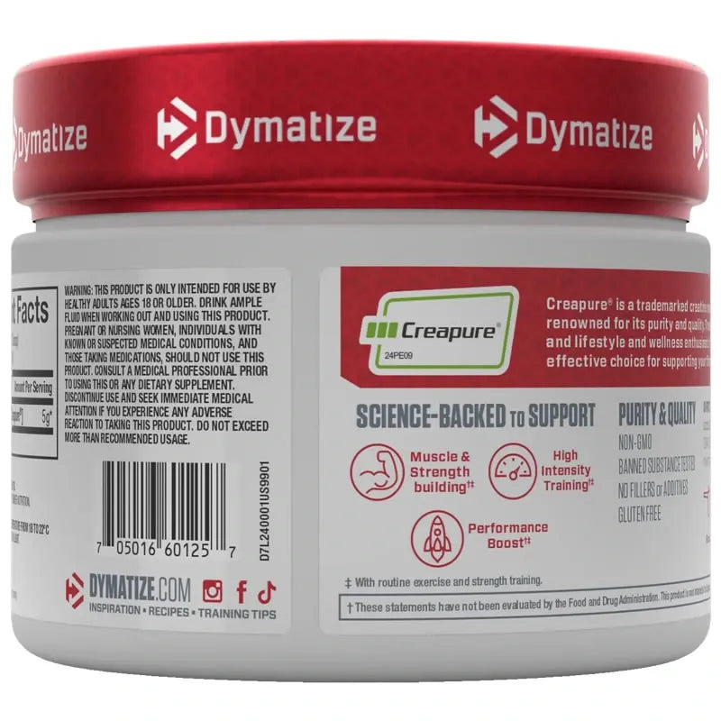 CREATINE MONOHYDRATE UNFLAVORED POWDER DYMATIZE 60 SERVICIOS CREAPURE