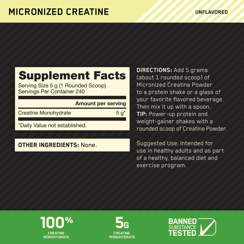 CREATINA MICRONIZED OPTIMUM NUTRITION  2.64 LB 240 SERVICIOS