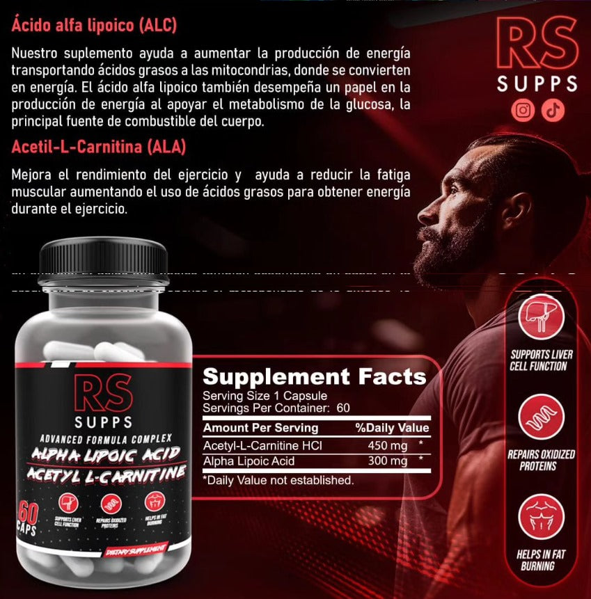 ALPHA LIPOIC ACID ACETYL L-CARNITINE RS SUPPS 60 CAPSULAS
