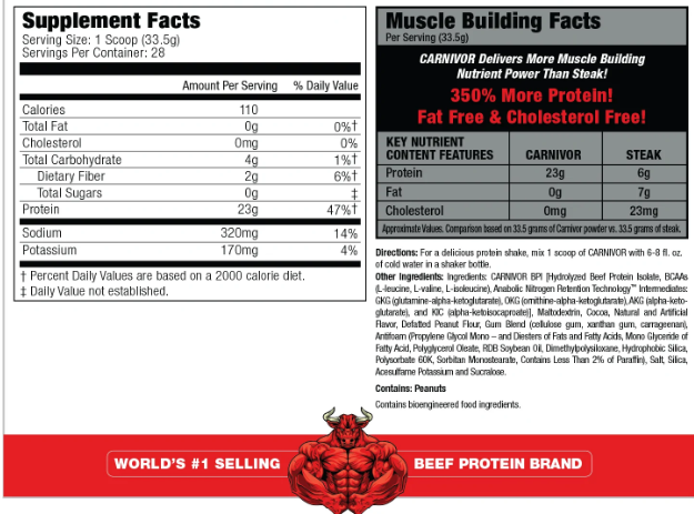 CARNIVOR (BEEF PROTEIN ISOLATE) MUSCLEMEDS 4 LBS. (1.82 KGS) 56 SERVED