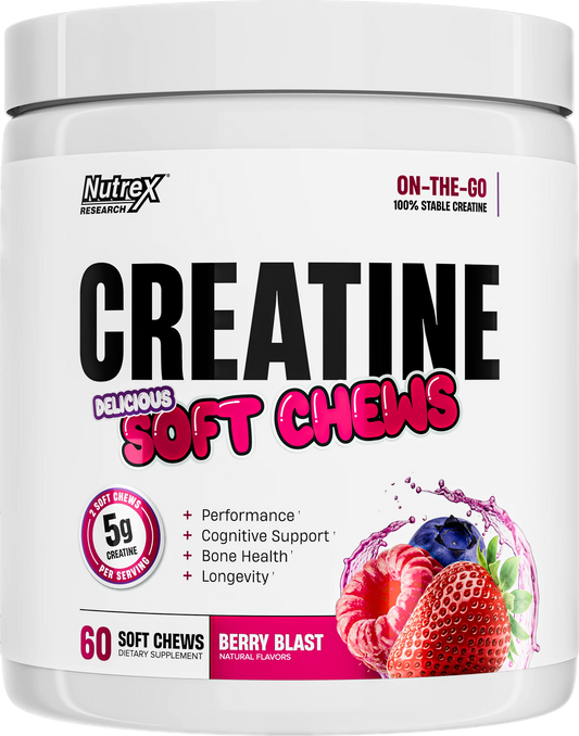 CREATINE DELICIOUS SOFT CHEWS NUTREX 60 GOMITAS  30 SERVICIOS