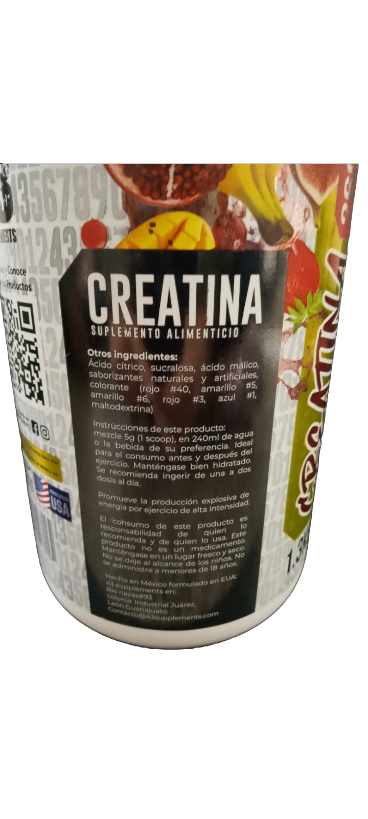 CREATINA 43 SUPPLEMENTS BOTE 260 SERVIDAS 1.3 KG. (2.86 LBRS.)